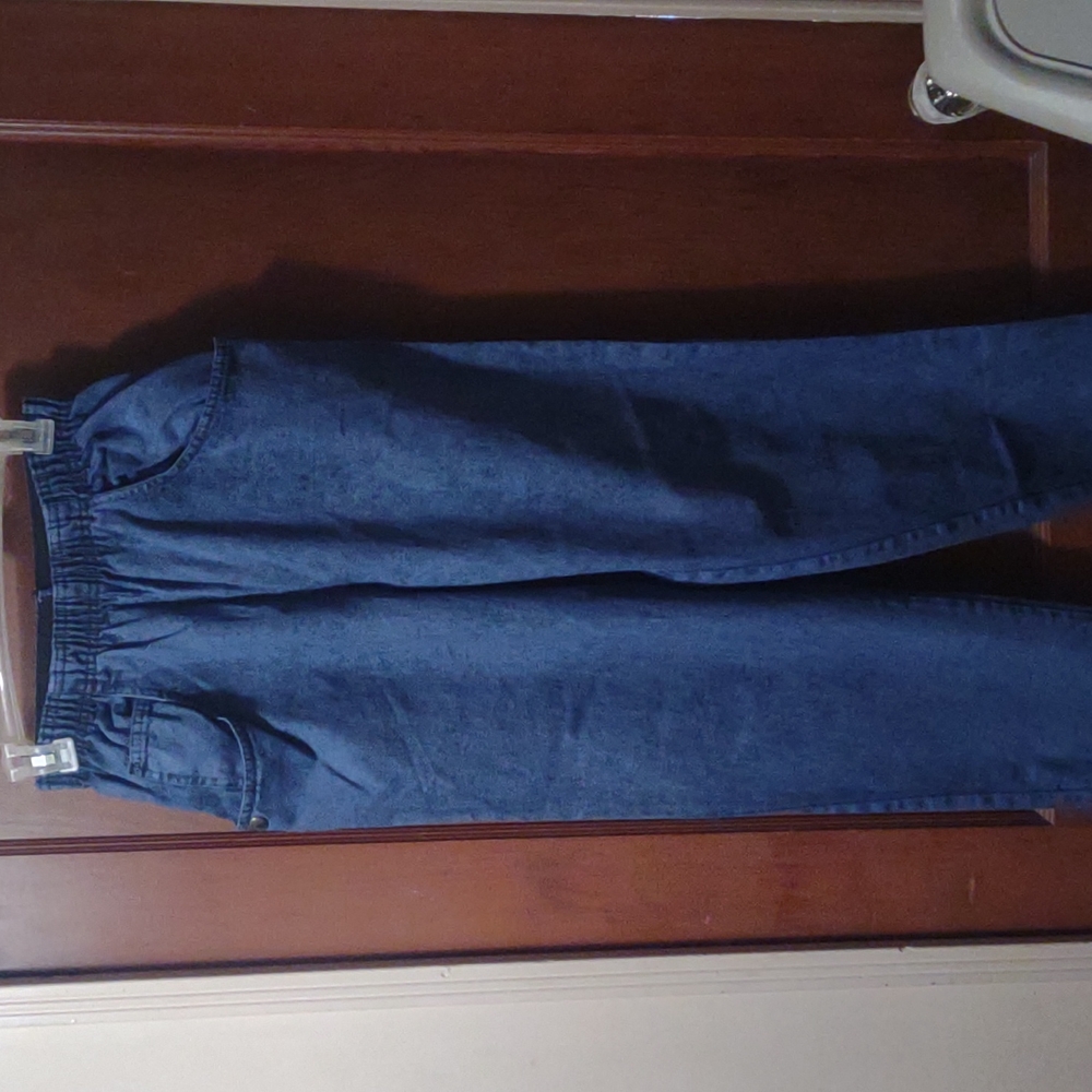 Vintage acid wash elastic waist tapered jeans dark denim high waist mom sz 10